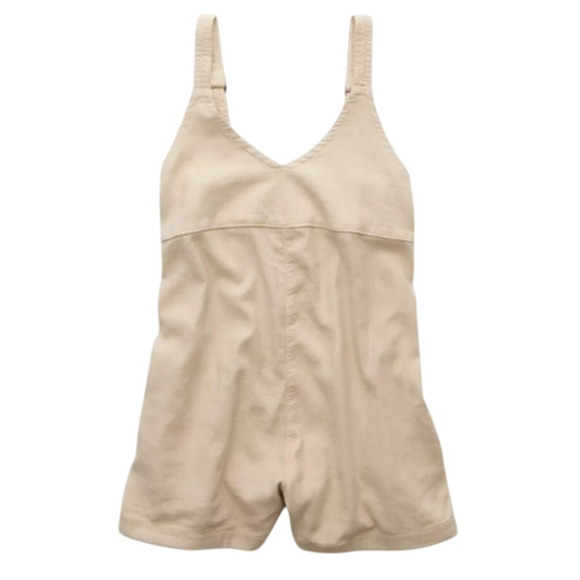 New American Eagle Womens Large Linen Blend Baggy Short Overall Shortalls - Picture 1 of 4